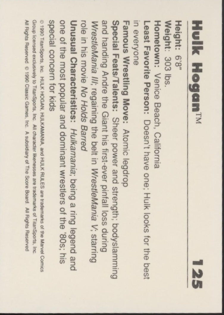Hulk Hogan 1990 Classic Hulkster! #125