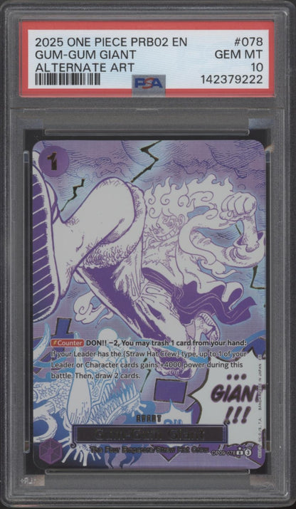 Gum-Gum Giant One Piece Card Game The Best Vol. 2 Alt Art #078 PSA 10