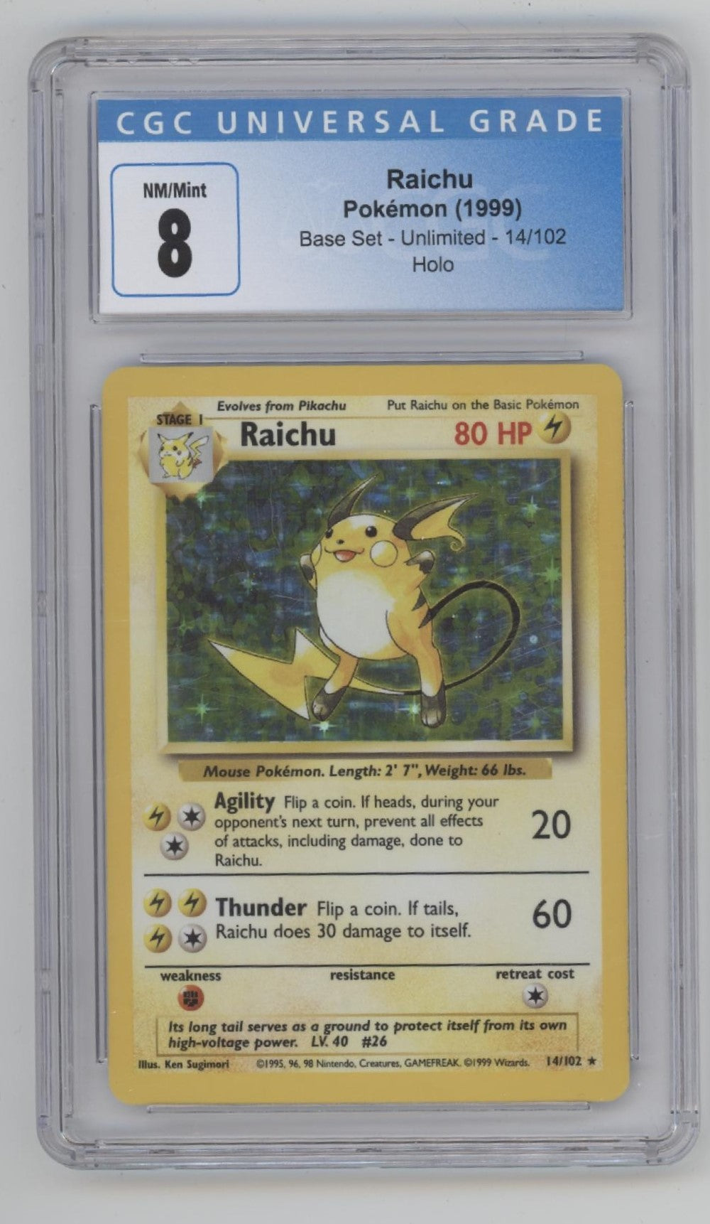 Raichu Pokemon Base Set Holo #14 CGC 8
