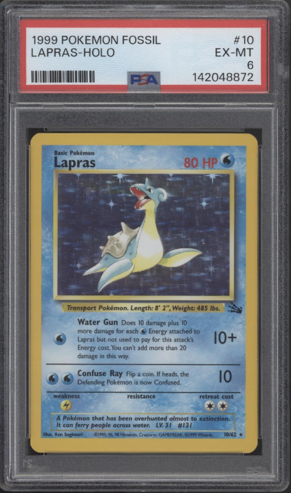 Lapras Pokemon Fossil Holo #10 PSA 6
