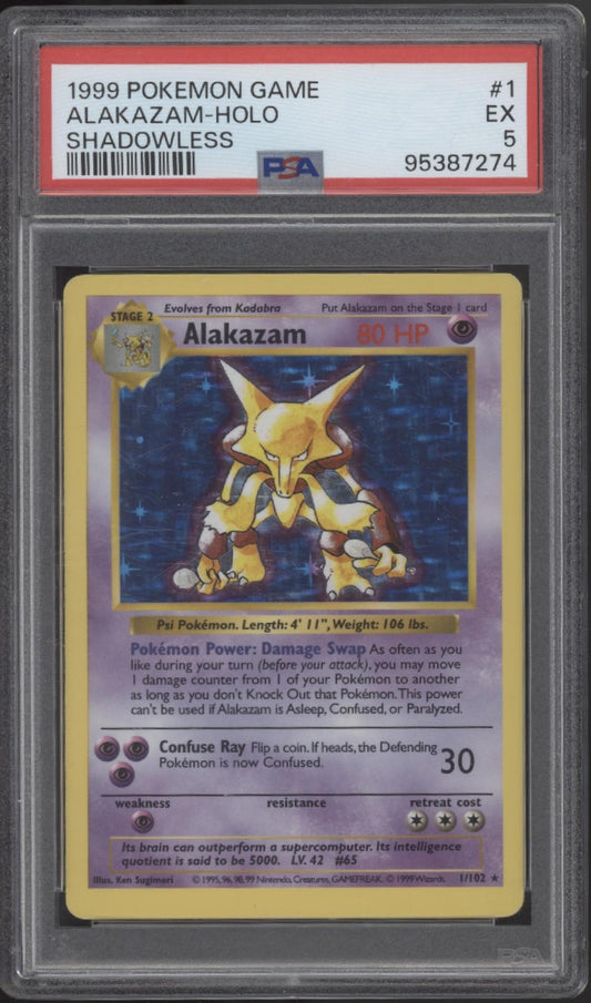 Alakazam Pokemon Base Set Shadowless Holo #1 PSA 5
