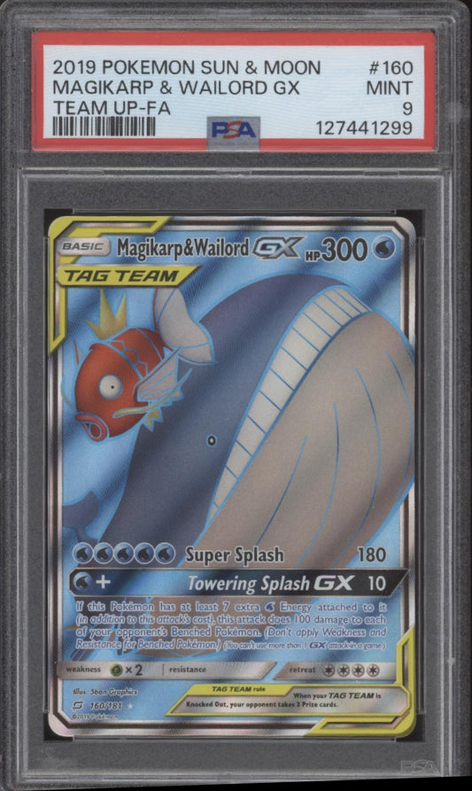 Magikarp & Wailord GX Pokemon Team Up Full Art #160 PSA 9