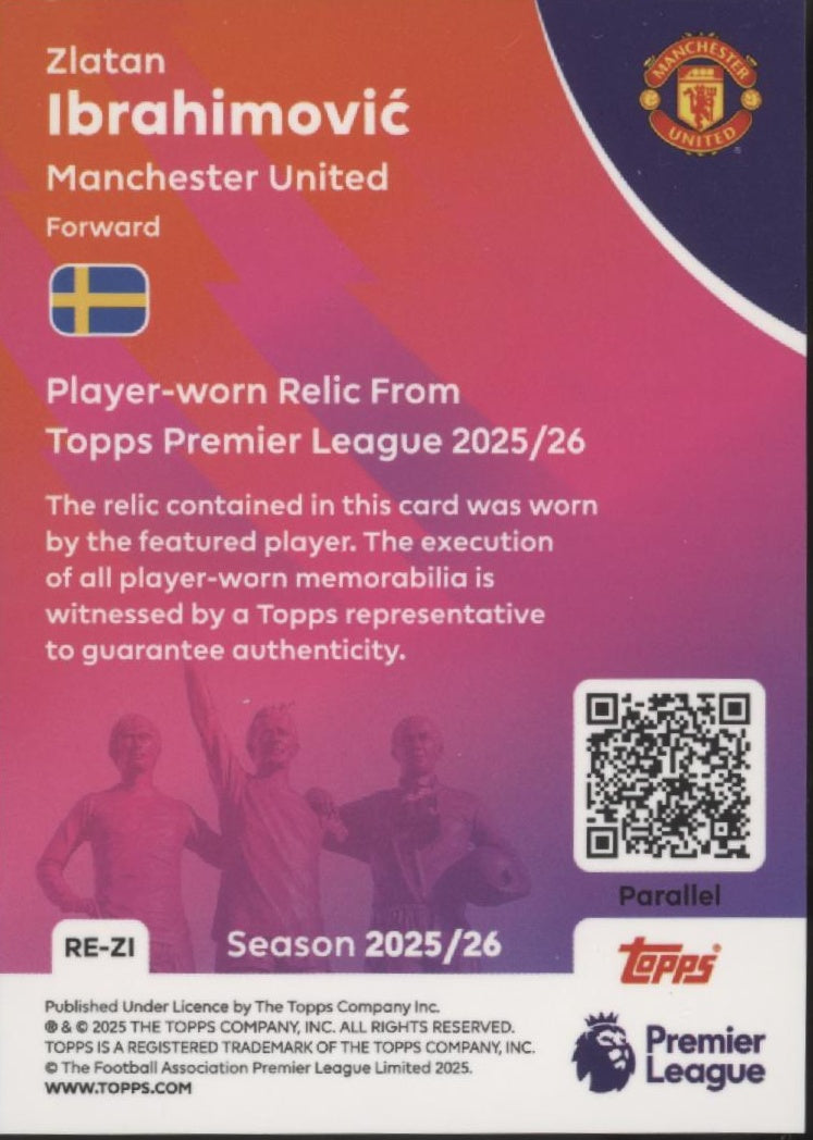 Zlatan Ibrahimovic 2025-26 Topps Premier League Black & White Holo Swatch #RE-ZI