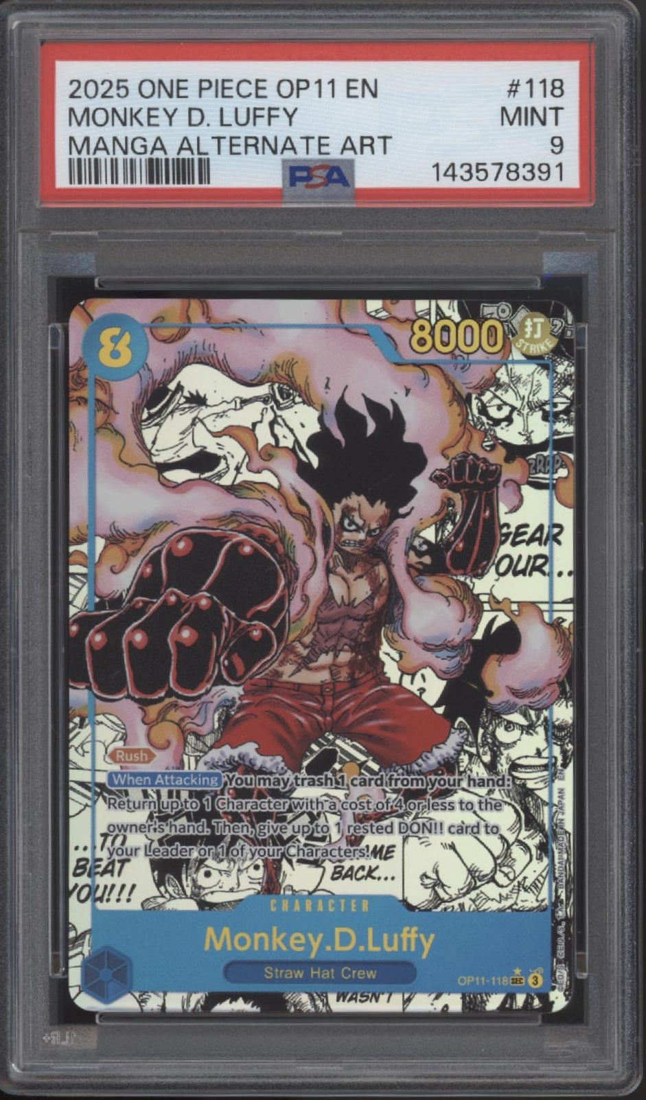 Monkey D Luffy One Piece Card Game A Fist of Divine Speed Manga Art #118 PSA 9
