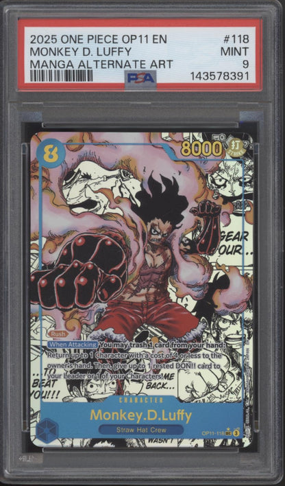 Monkey D Luffy One Piece Card Game A Fist of Divine Speed Manga Art #118 PSA 9