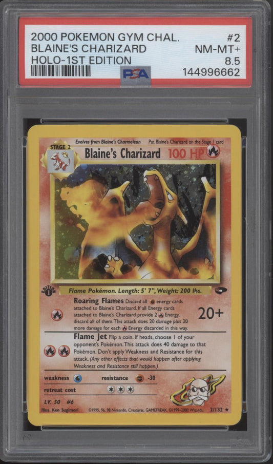Blaine's Charizard Pokemon Gym Challenge Holo 1st Edition #2 PSA 8.5