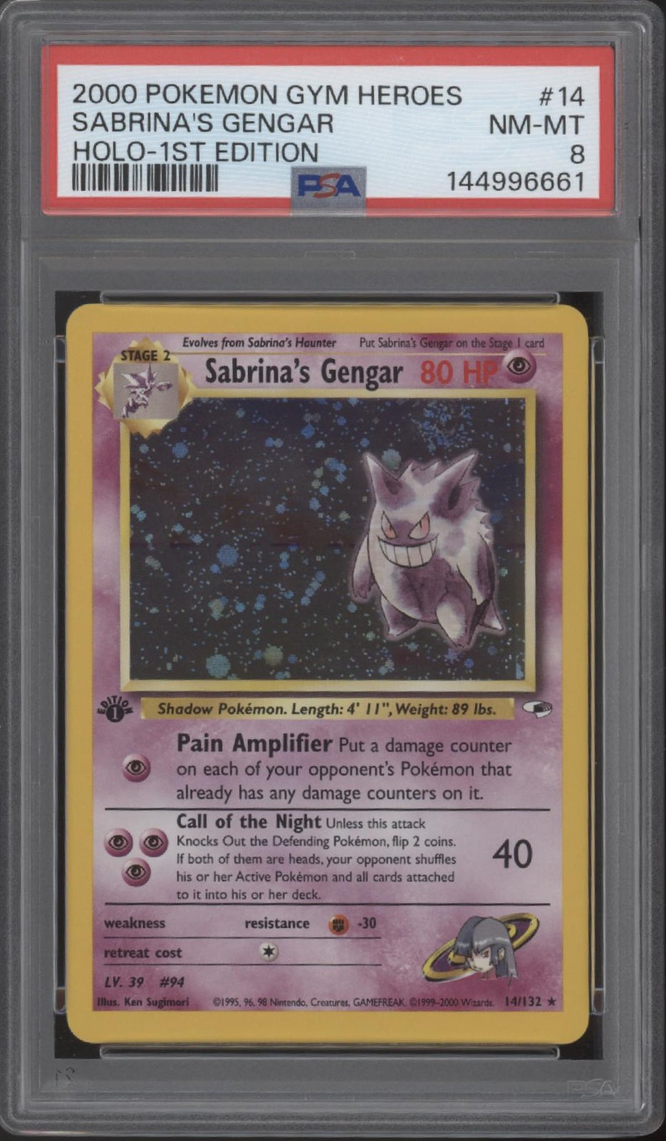 Sabrina's Gengar Pokemon Gym Heroes Holo 1st Edition #14 PSA 8