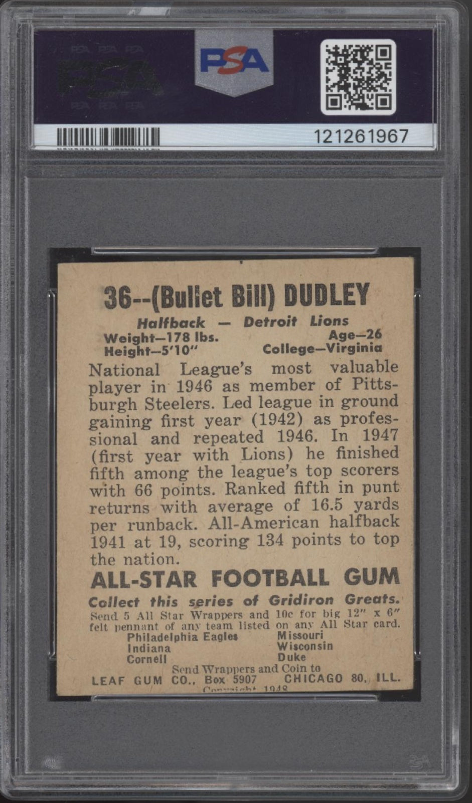 Bill Dudley 1948 Leaf #36 PSA 4