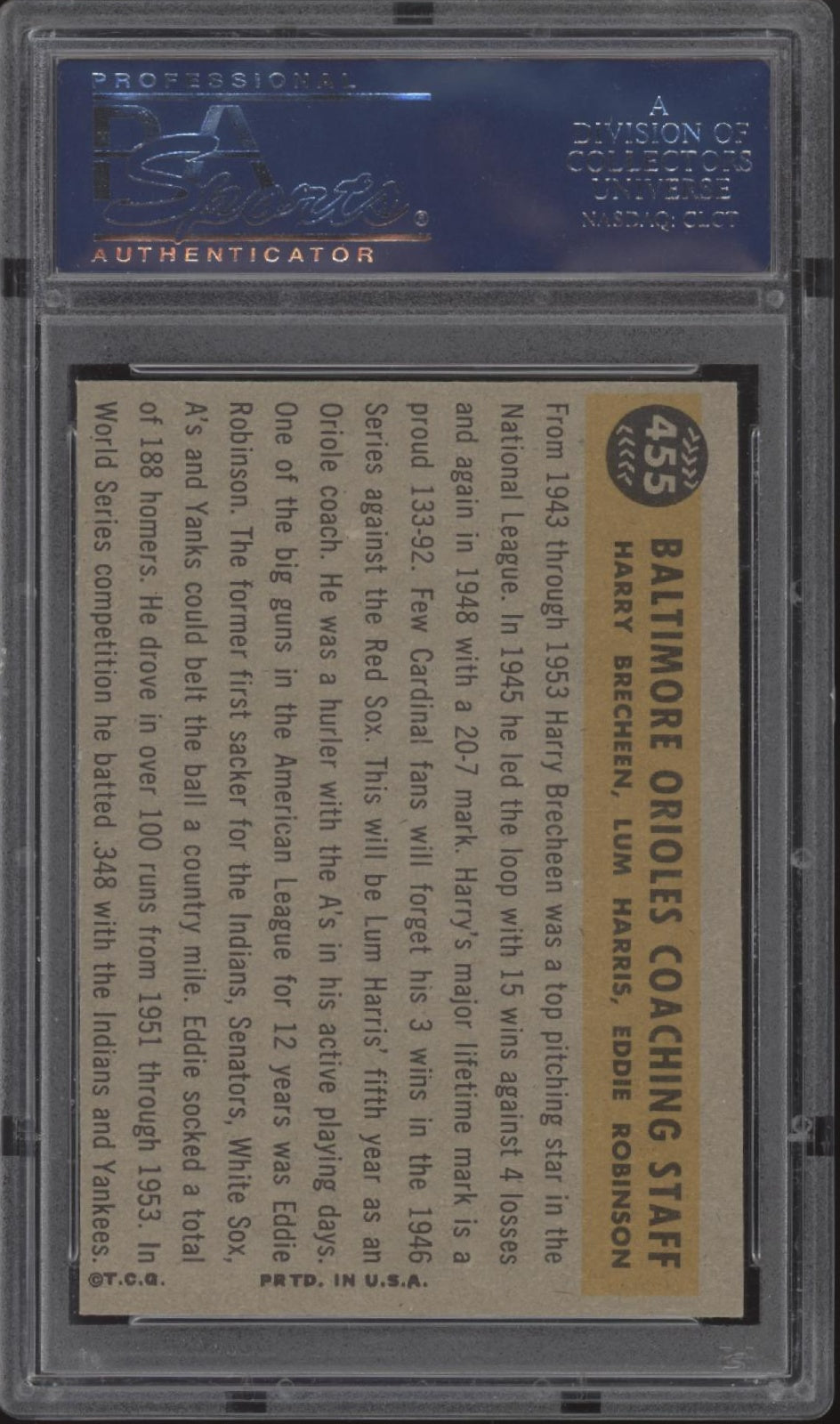 Baltimore Orioles 1960 Topps Coaches #455 PSA 8、Collector Store LLC、kayou