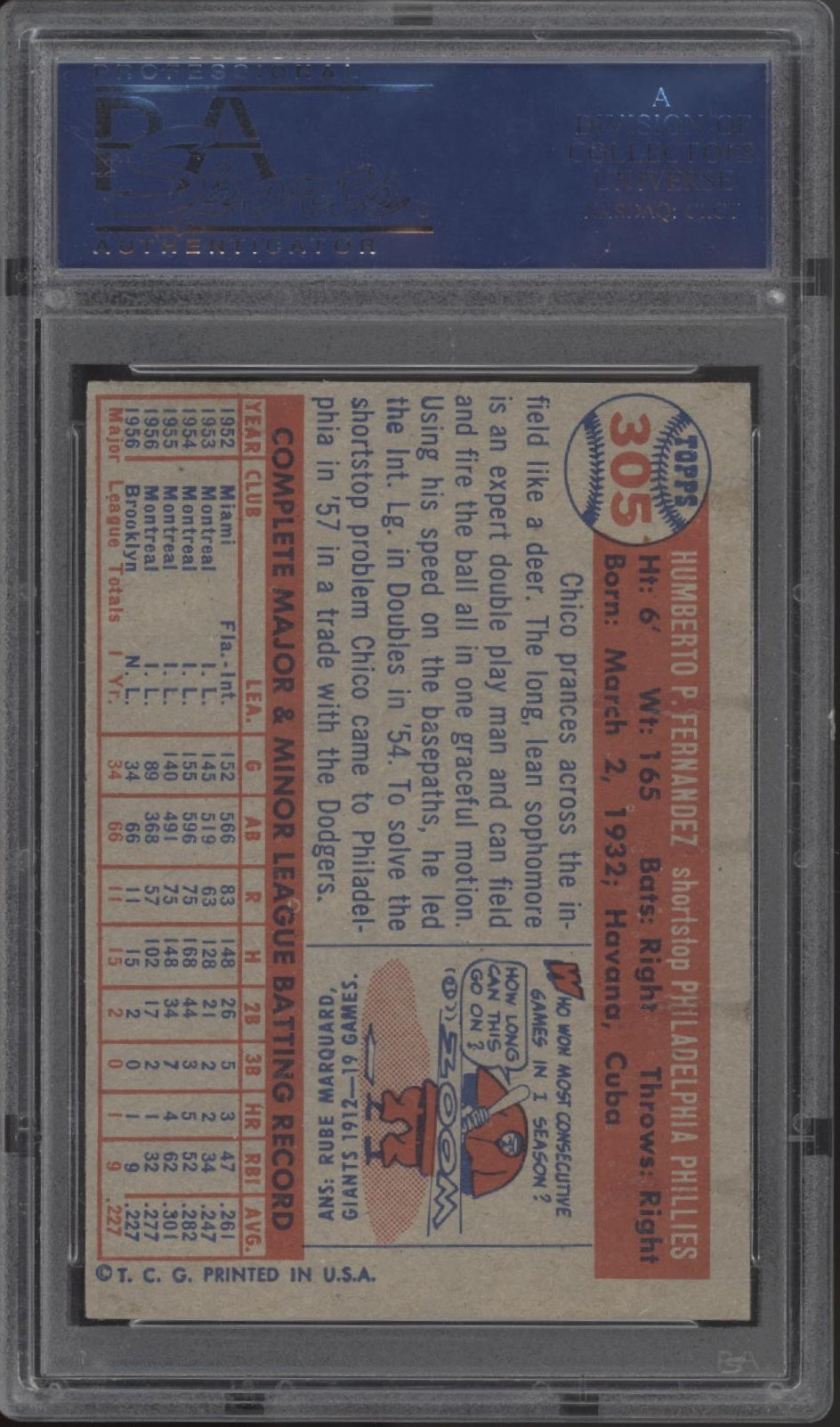 Chico Fernandez 1957 Topps #305 PSA 7