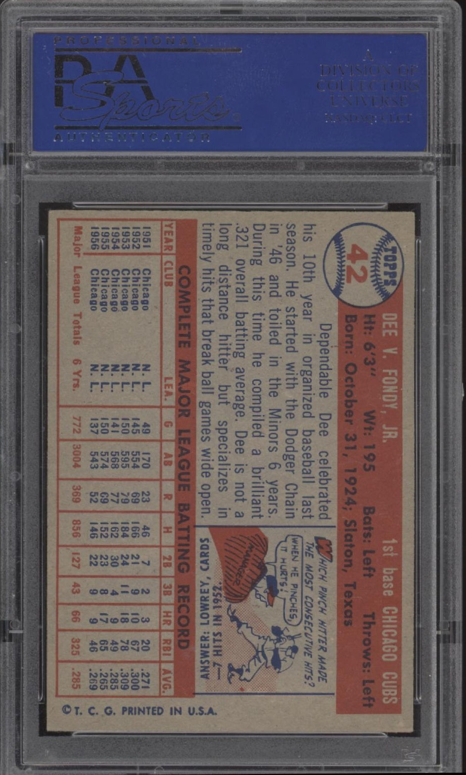 Dee Fondy 1957 Topps #42 PSA 7
