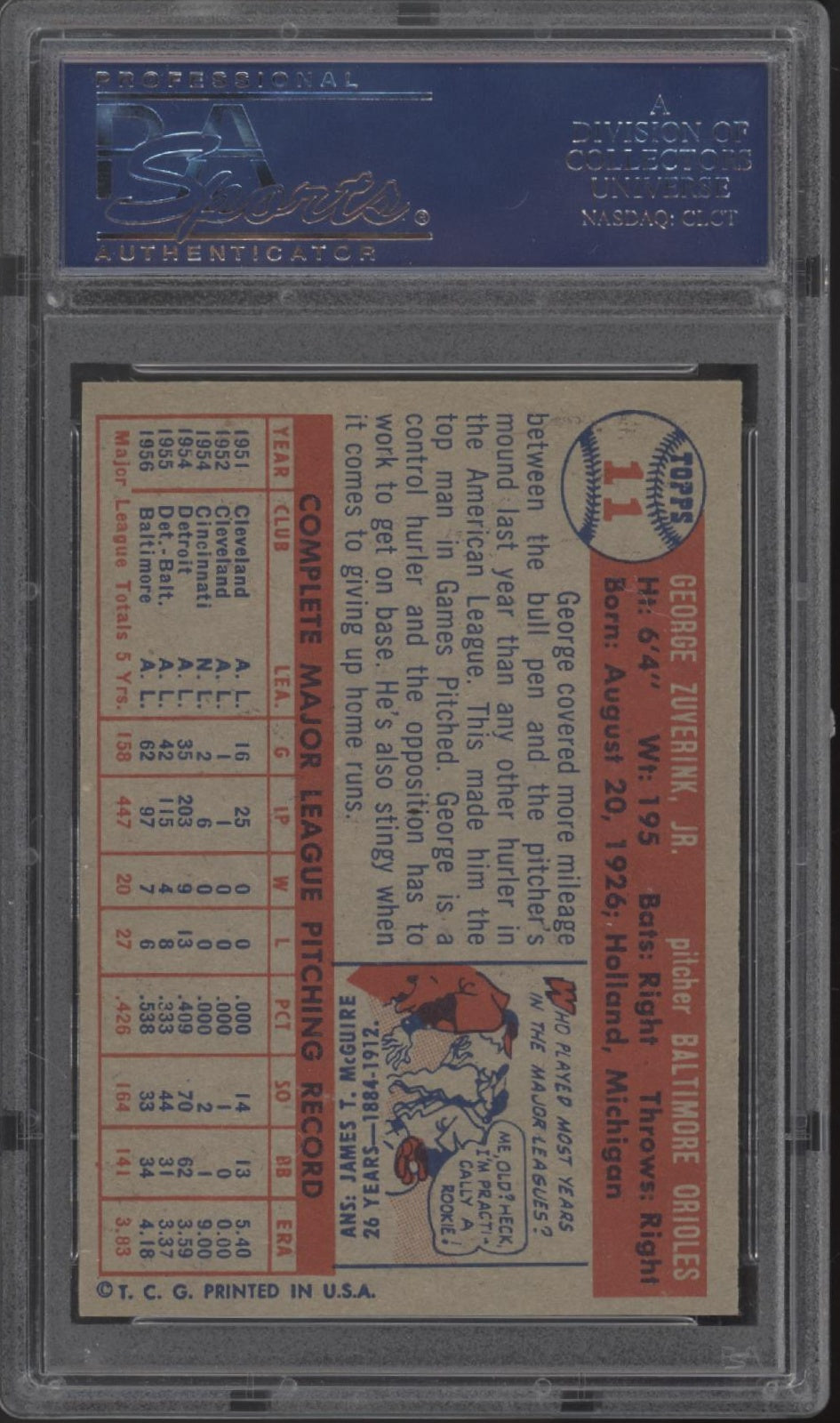 George Zuverink 1957 Topps #11 PSA 7