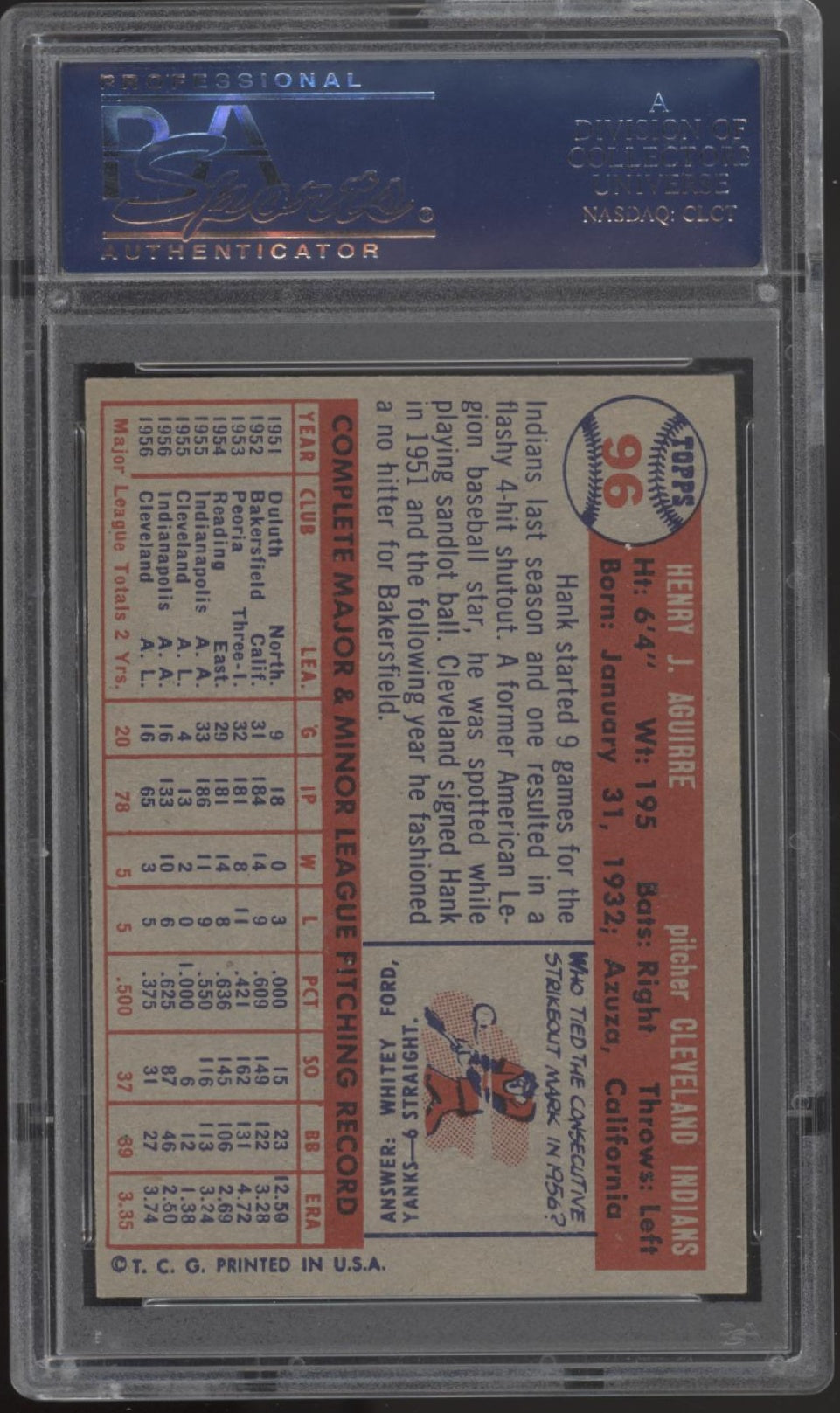 Hank Aguirre 1957 Topps #96 PSA 7