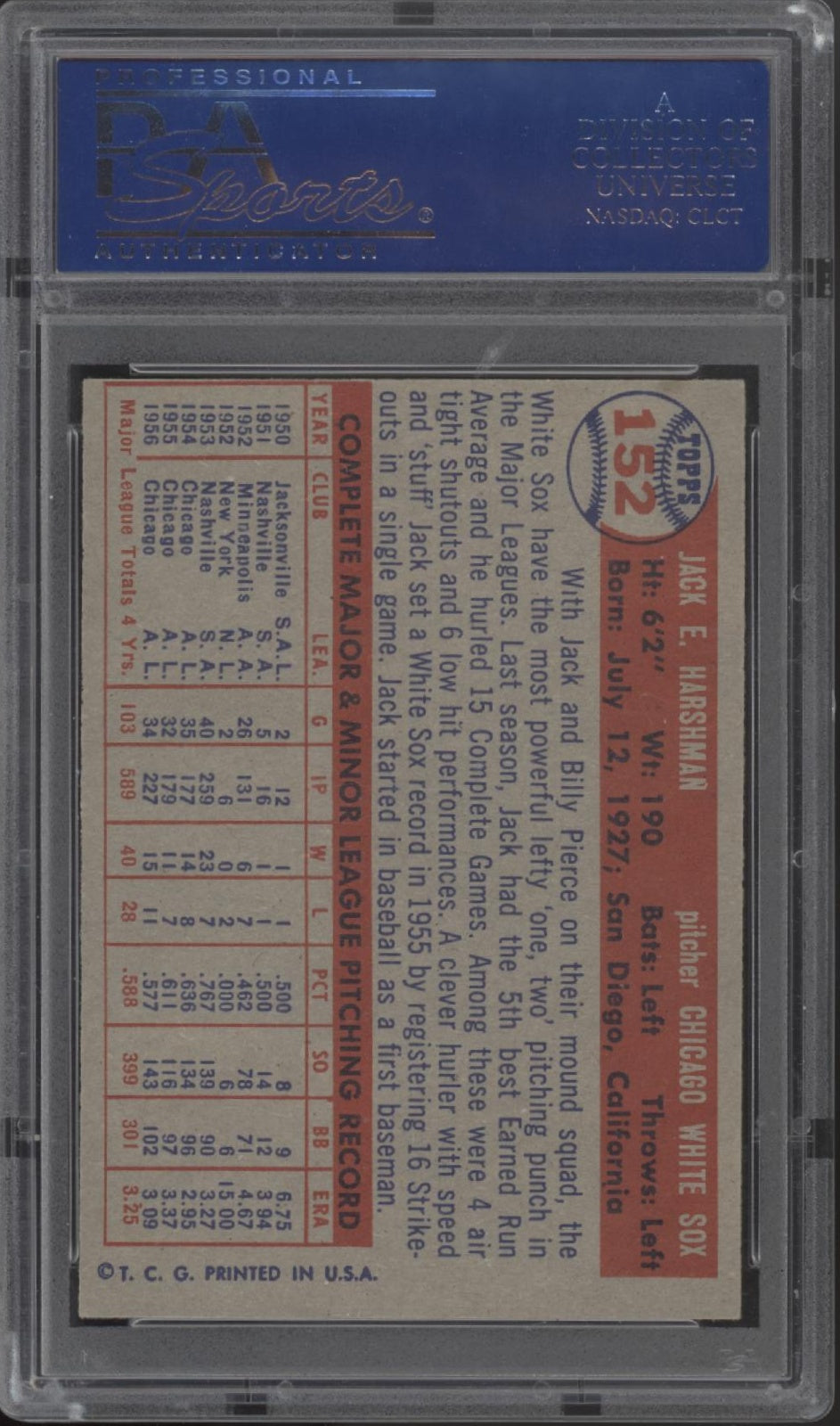 Jack Harshman 1957 Topps #152 PSA 7