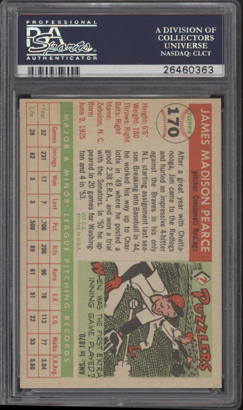 Jim Pearce 1955 Topps #170 PSA 6