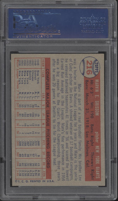 Marv Grissom 1957 Topps #216 PSA 7