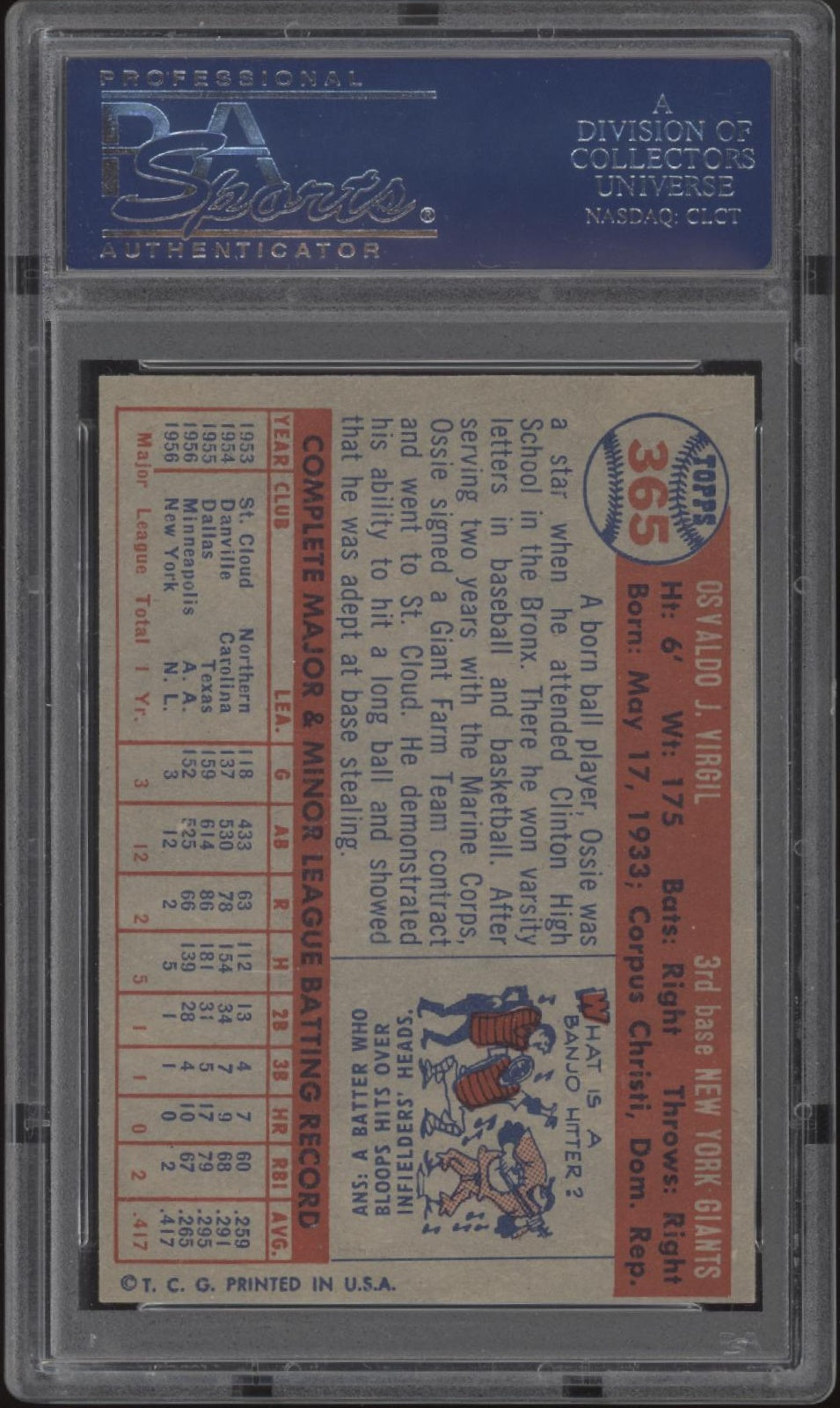 Ossie Virgil 1957 Topps #365 PSA 7