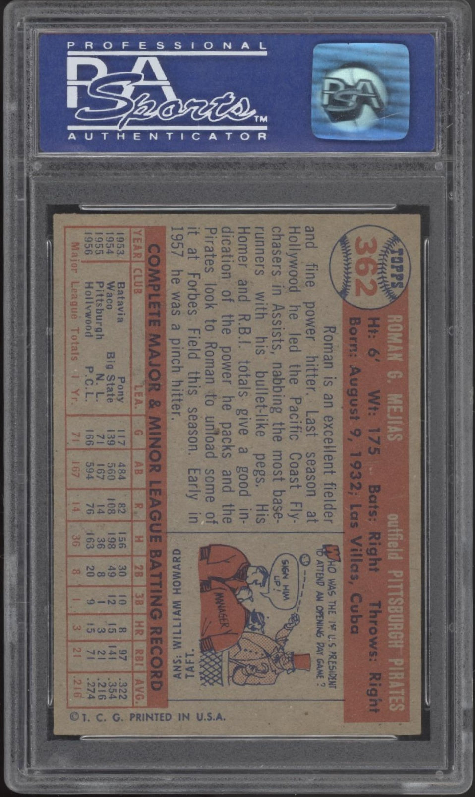 Roman Mejias 1957 Topps #362 PSA 7