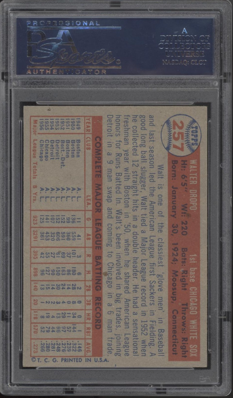 Walt Dropo 1957 Topps #257 PSA 7