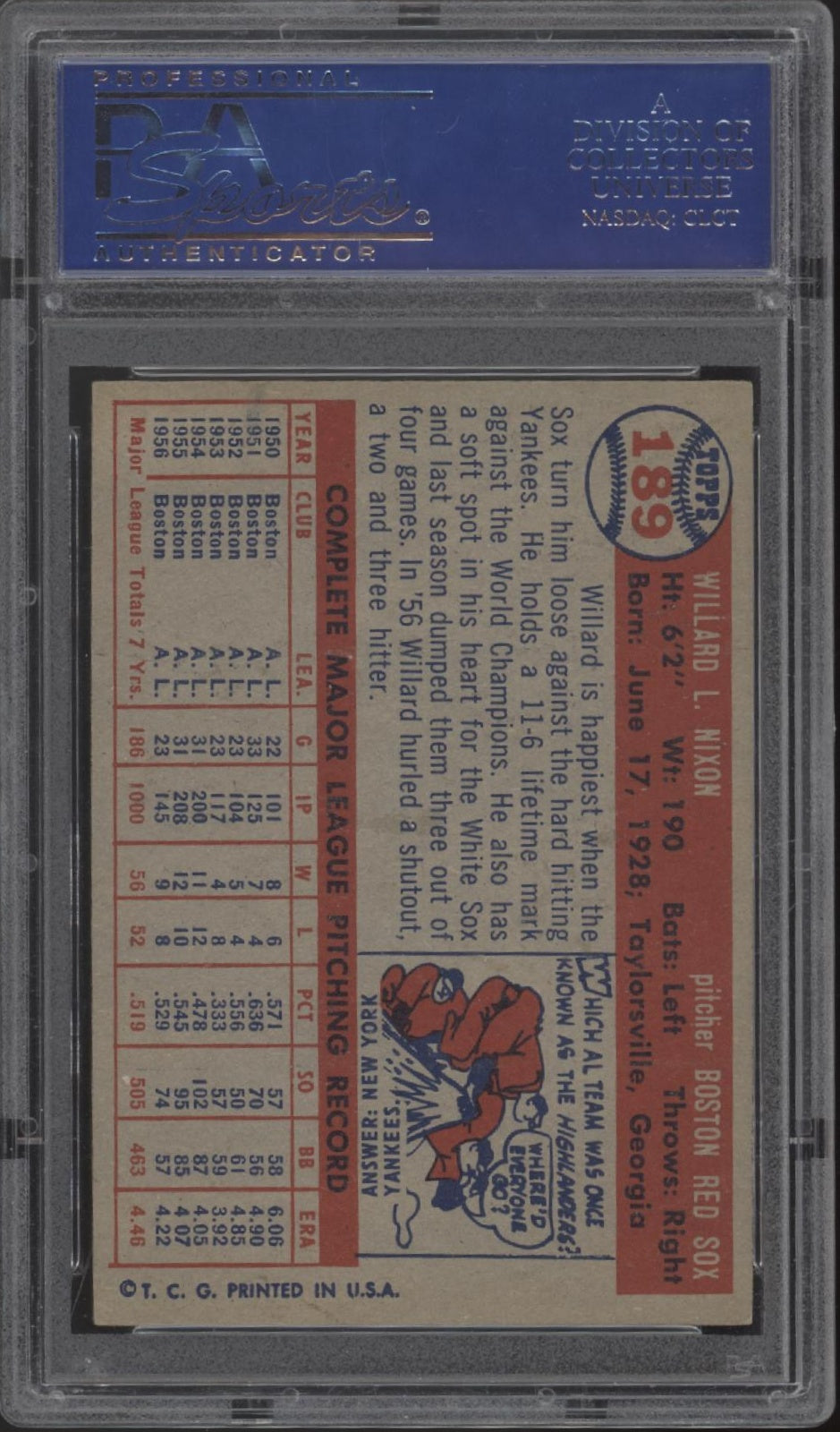 Willard Nixon 1957 Topps #189 PSA 7