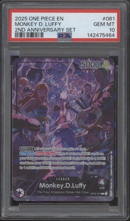 Monkey D Luffy One Piece Card Game 2nd Anniversary Set #061 PSA 10