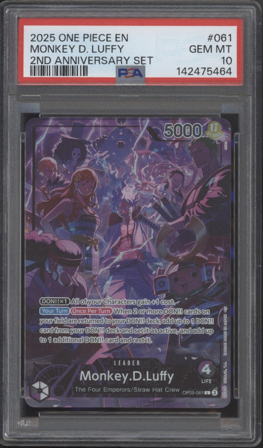 Monkey D Luffy One Piece Card Game 2nd Anniversary Set #061 PSA 10