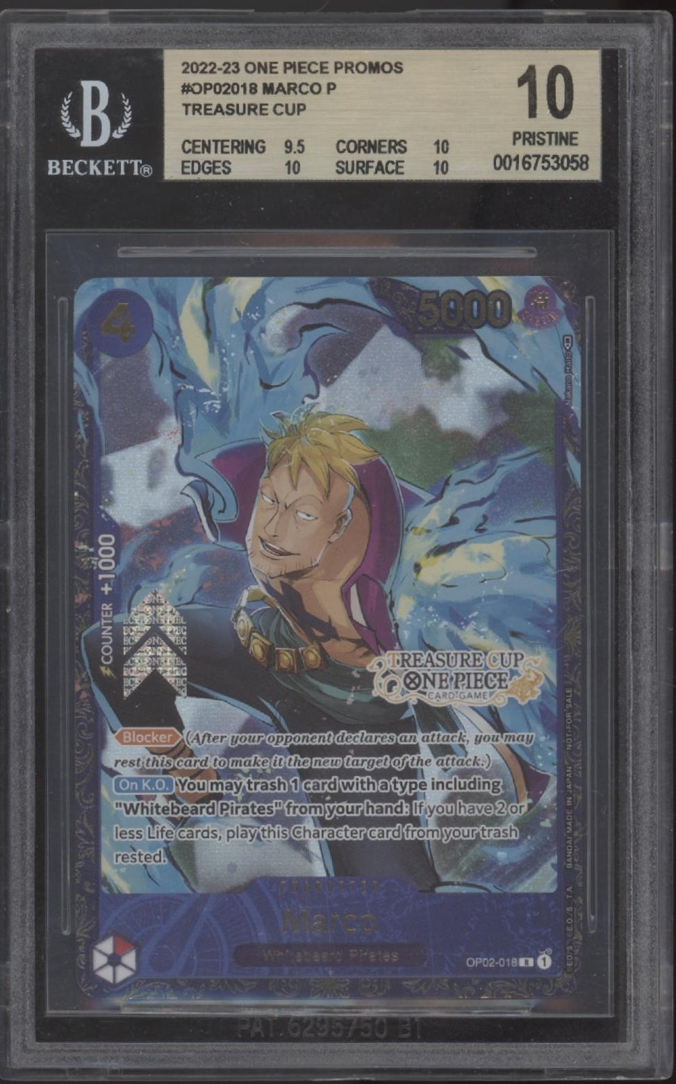 Marco One Piece Card Game Treasure Cup Promo #OP02-018 Beckett 10 Pristine