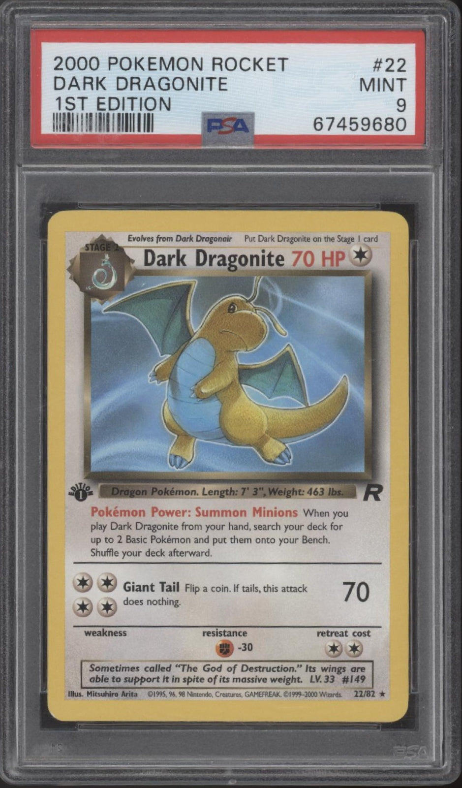 Dark Dragonite Pokemon Team Rocket 1st Edition #22 PSA 9