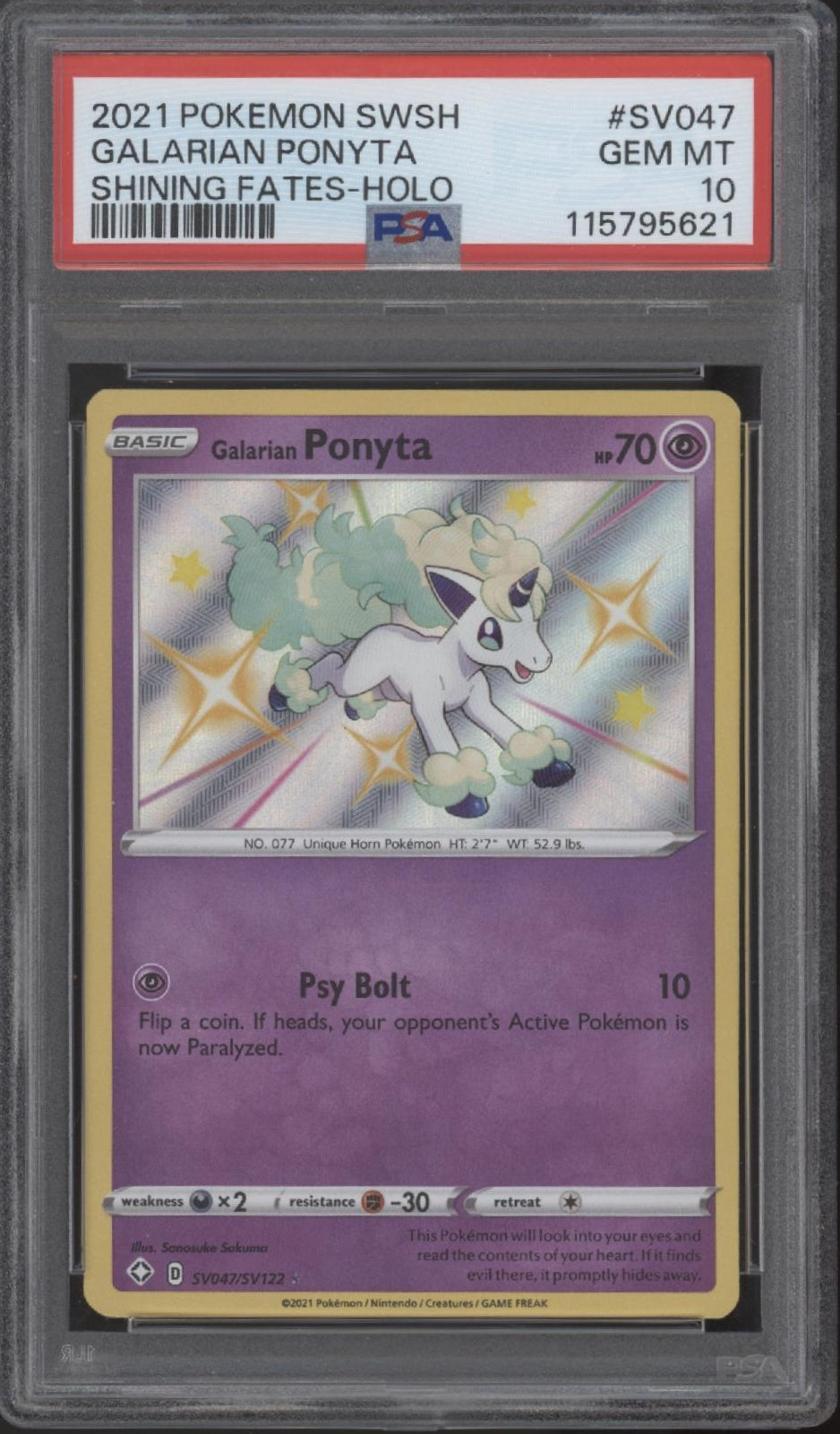 Galarian Ponyta Pokemon Shining Fates Holo #SV047 PSA 10