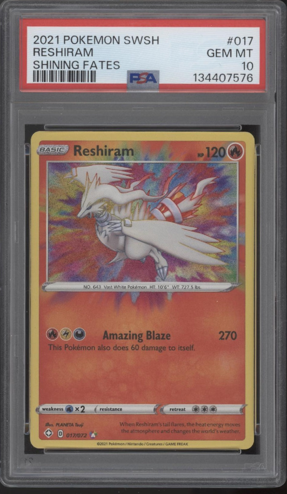 Reshiram Pokemon Shining Fates #017 PSA 10 #2
