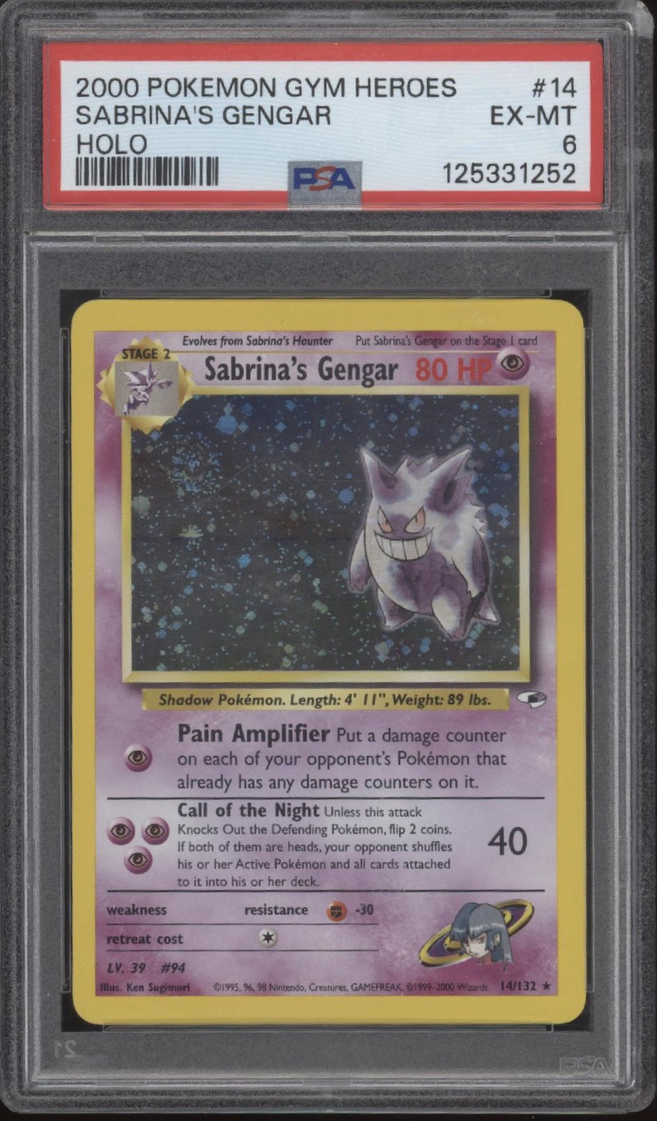 Sabrina's Gengar Pokemon Gym Heroes Holo #14 PSA 6