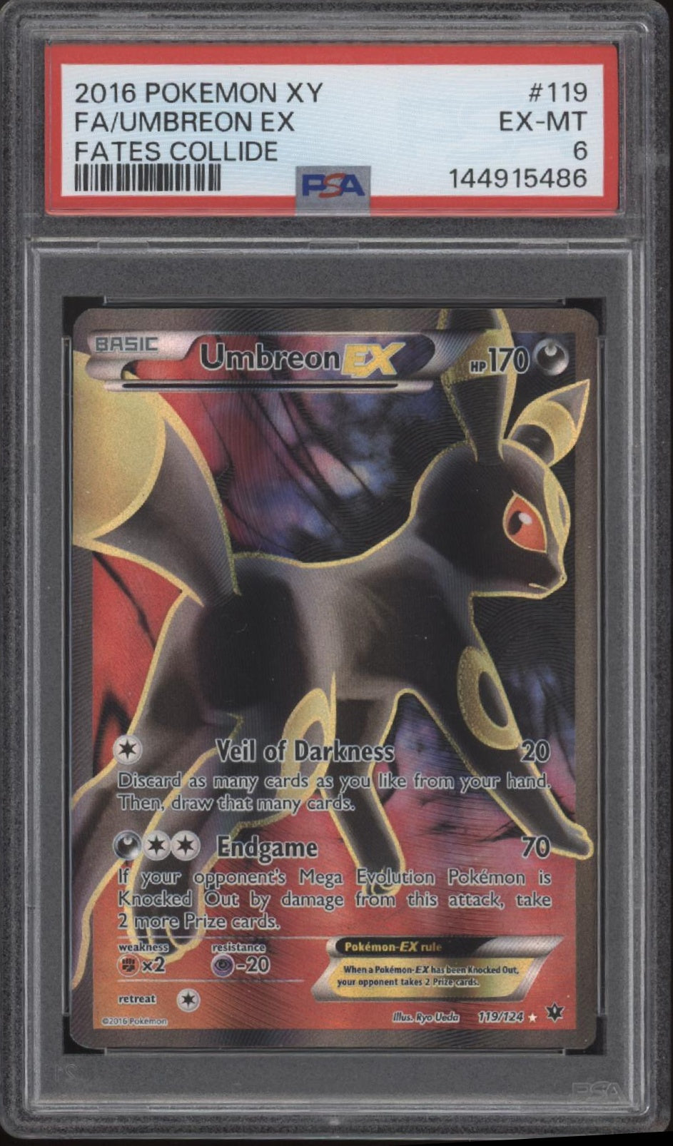 Umbreon ex Pokemon Fates Collide Full Art #119 PSA 6