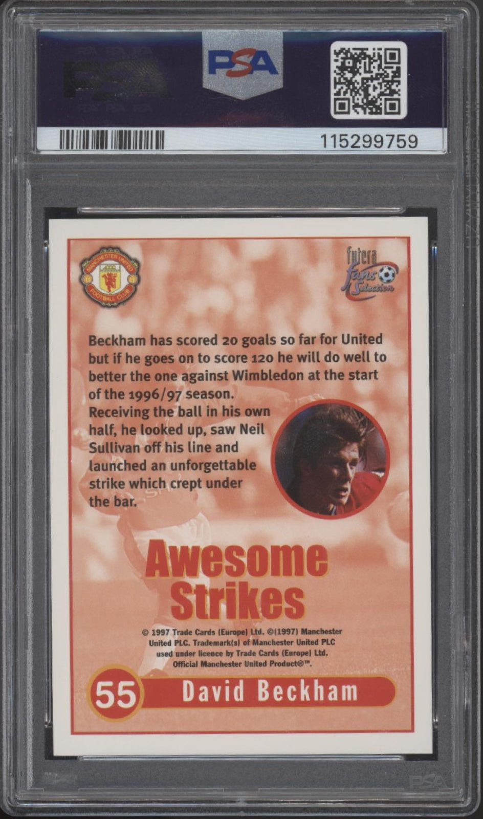 David Beckham 1997-98 Futera Fan's Selection Manchester United #55 PSA 10、Collector Store LLC、kayou
