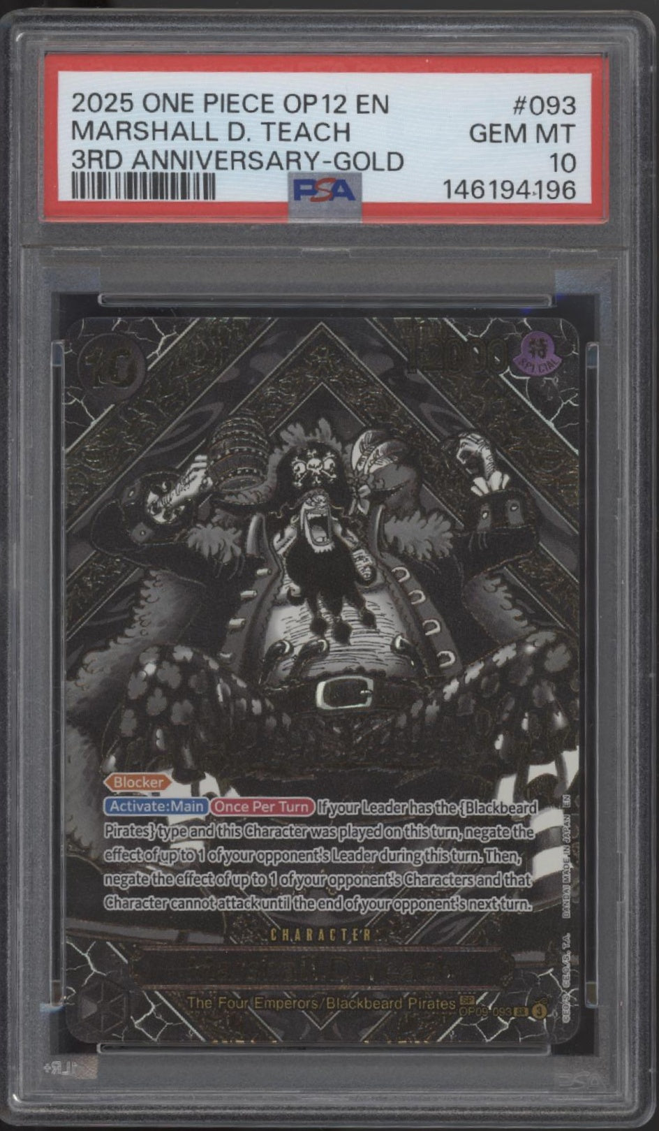 Marshall D Teach One Piece Legacy of the Master 3rd Anniversary Gold #093 PSA 10