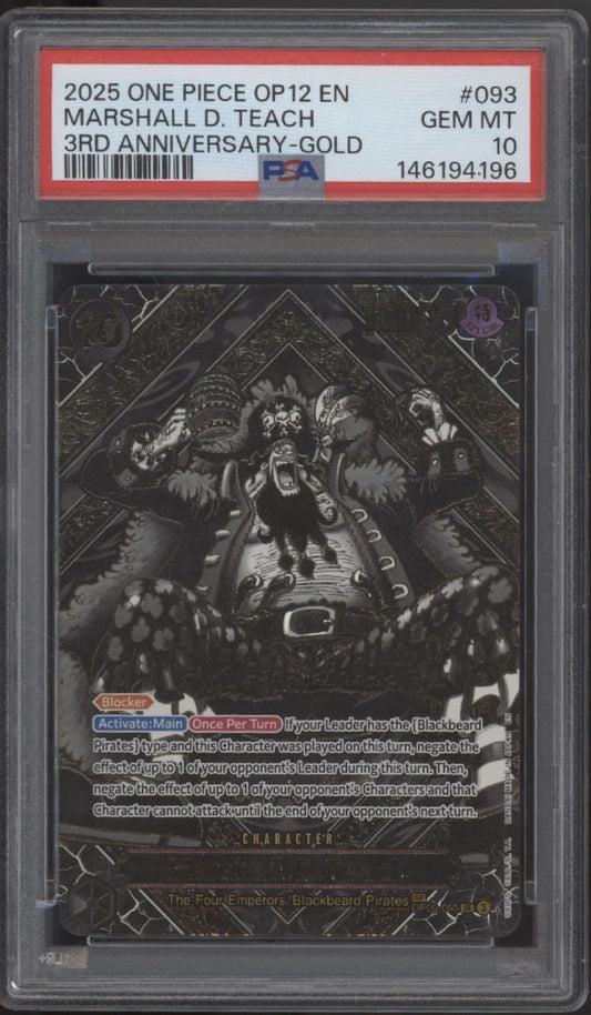Marshall D Teach One Piece Legacy of the Master 3rd Anniversary Gold #093 PSA 10