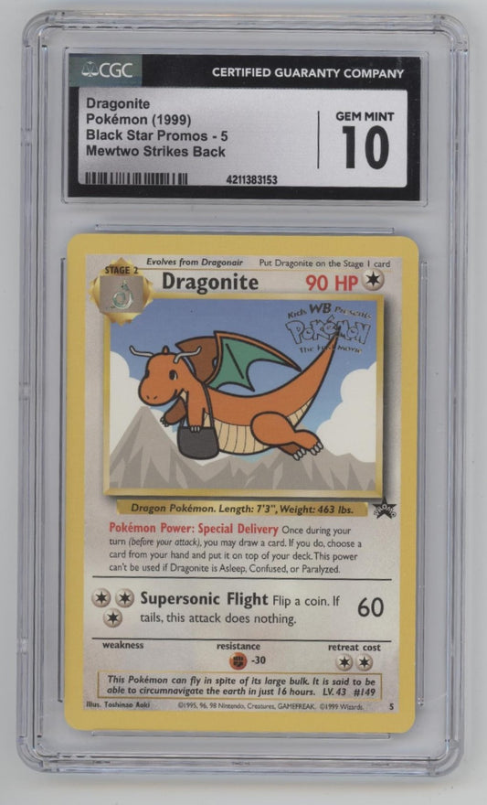 Dragonite Pokemon Mewtwo Strikes Back Black Star Promo #5 CGC 10