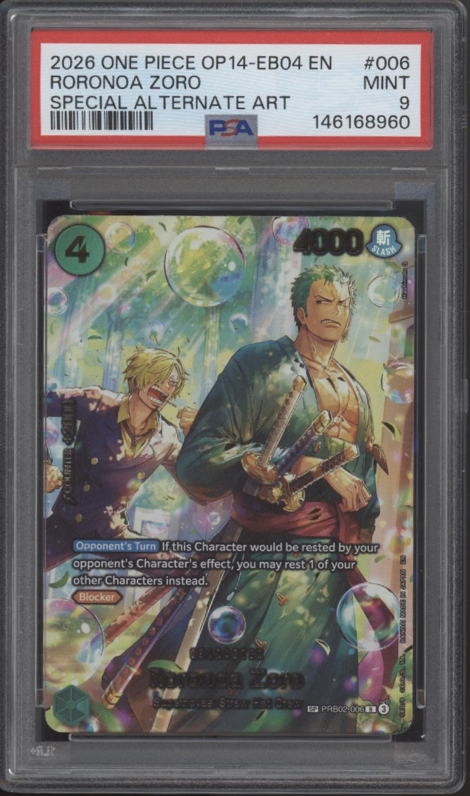 Roronoa Zoro One Piece OP14-EB04 Special Alternate Art #006 PSA 9
