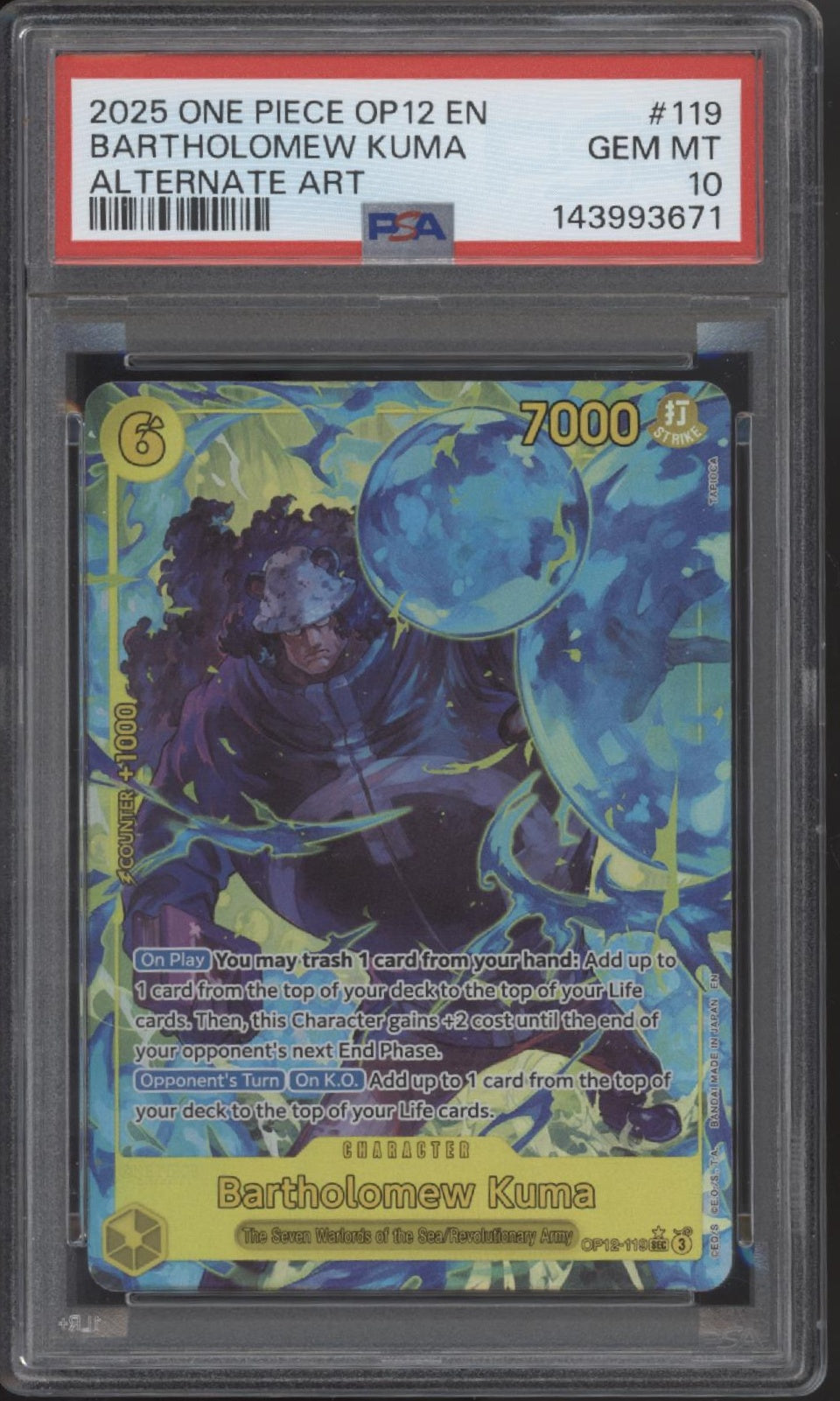 Bartholomew Kuma One Piece Card Game OP12 Alternate Art #119 PSA 10