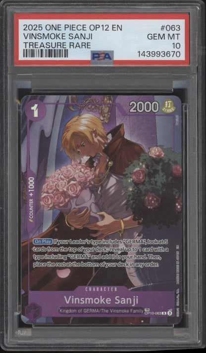 Vinsmoke Sanji One Piece Card Game OP12 Treasure Rare #063 PSA 10