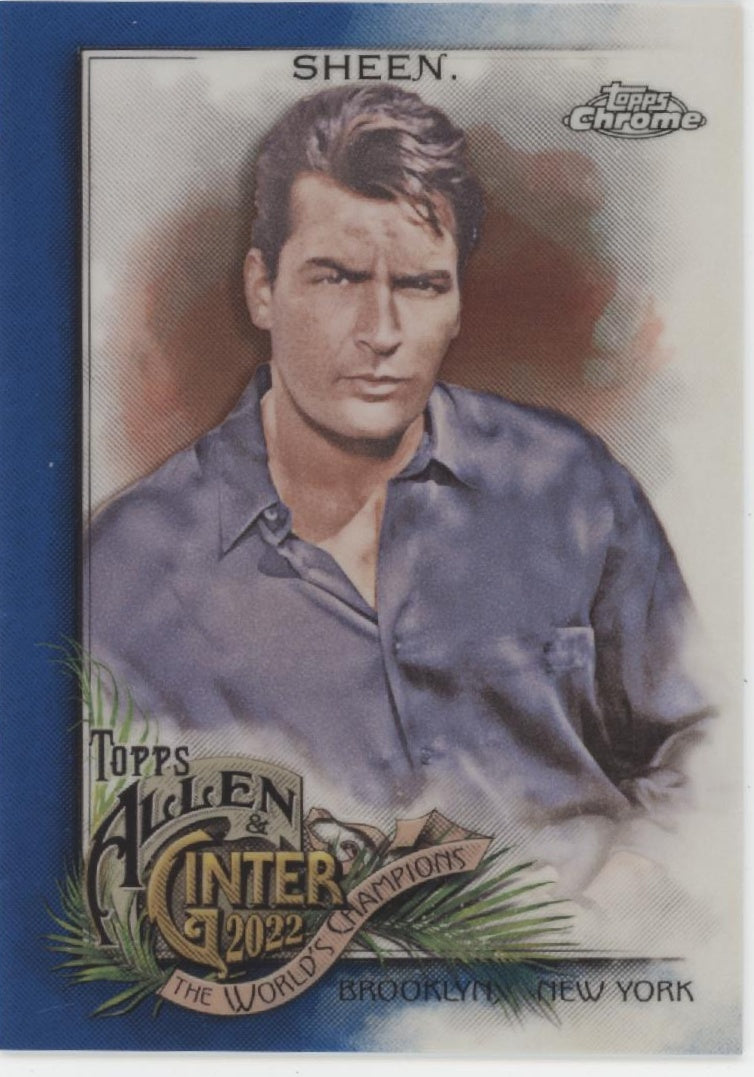 Charlie Sheen 2022 Topps Chrome Allen & Ginter Blue Refractor 036/150 #216