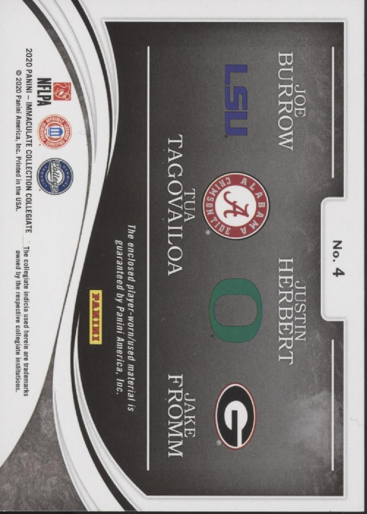 Burrow Tagovailoa Herbert Fromm 2020 Immaculate Collection Collegiate Swatch /99、Collector Store LLC、kayou