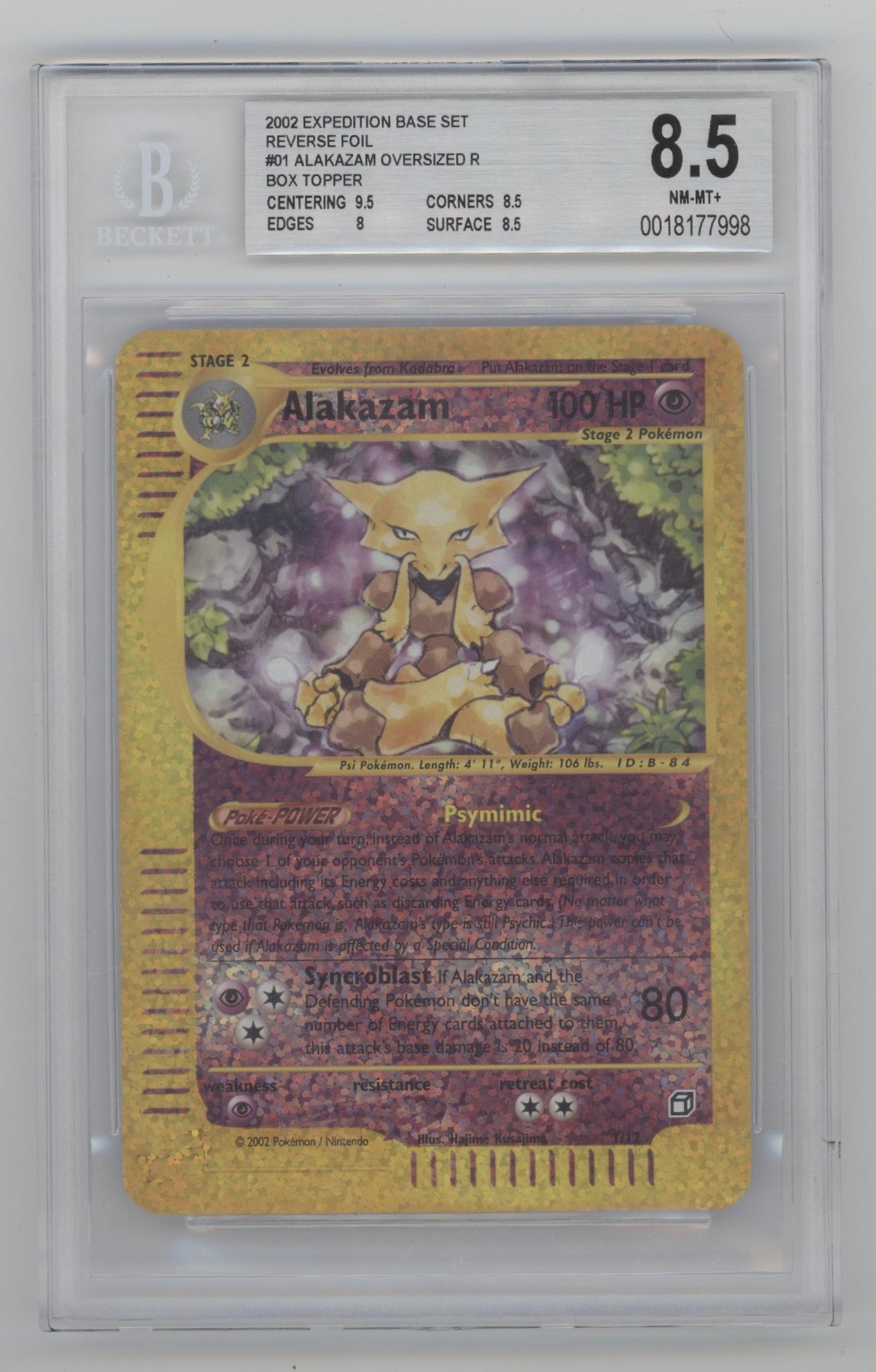 Alakazam Pokemon Expedition Reverse Holo Oversized Box Topper #01 Beckett 8.5、Collector Store LLC Gaming、kayou