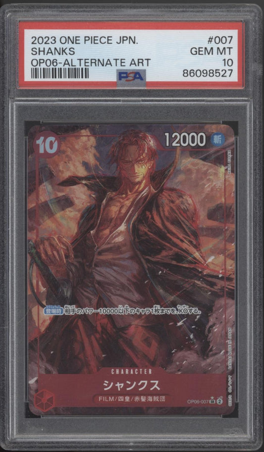 Shanks One Piece Card Game OP06 Alternate Art Japanese #007 PSA 10