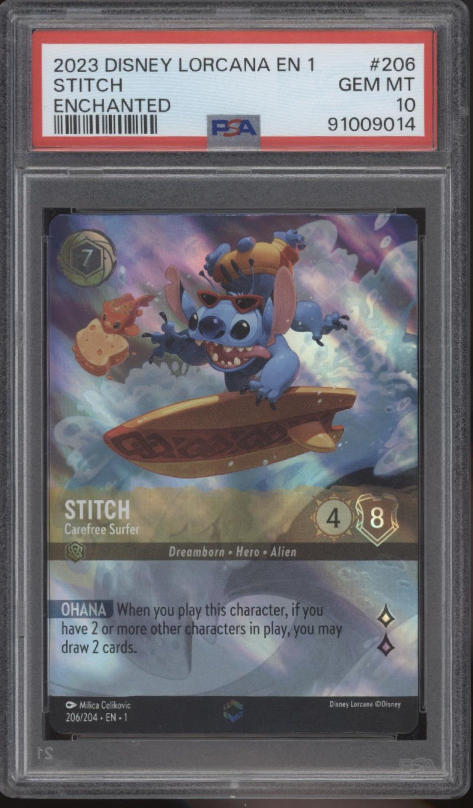 Stitch Carefree Surfer Disney Lorcana The First Chapter Enchanted #206 PSA 10、Collector Store LLC Gaming、kayou