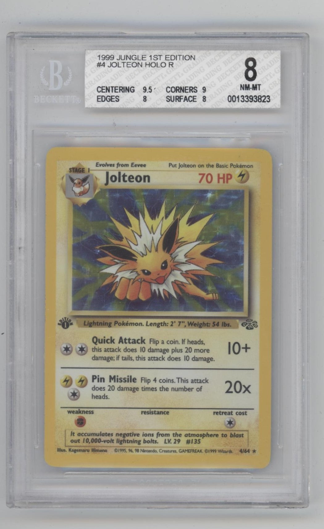 Jolteon Pokemon Jungle Holo 1st Edition #4 Beckett 8