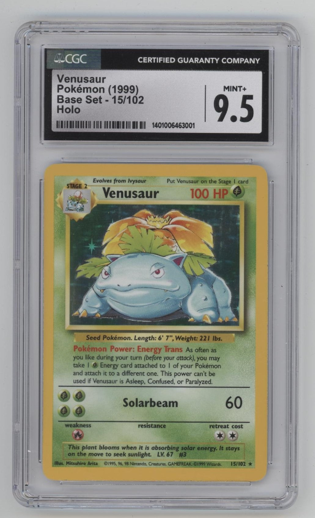 Venusaur Pokemon Base Set Holo #15 CGC 9.5