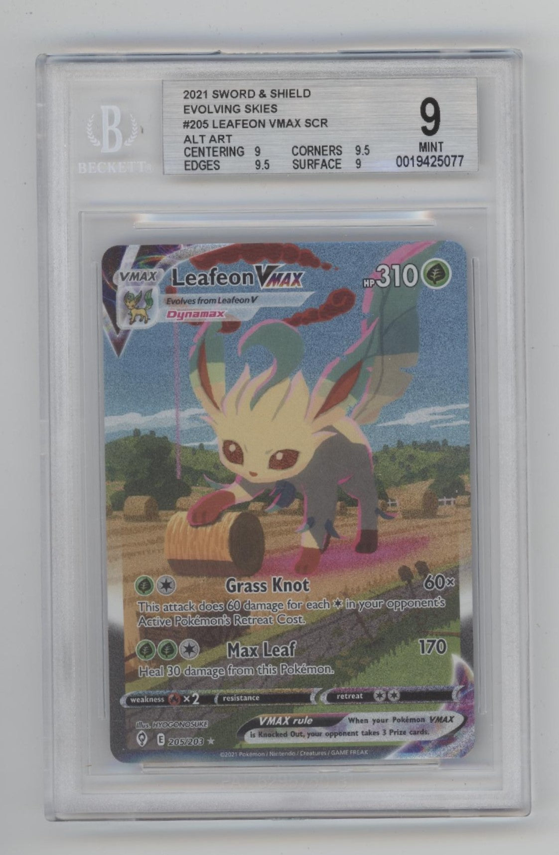 Leafeon VMAX Pokemon Evolving Skies Alternate Art #205 Beckett 9