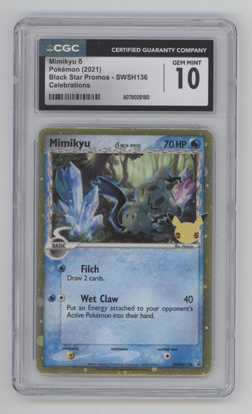 2 black stars pokemon card Mimikyu Celebrations Star Promo #SWSH136 CGC 10 Violet Pokemon Center Exclusive Set:Pokemon Scarlet & Violet 151 NonEnglish Ahh, about to order