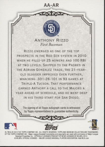 Anthony Rizzo 2012 Topps Museum Collection Archival Auto 024/399 #AA-AR