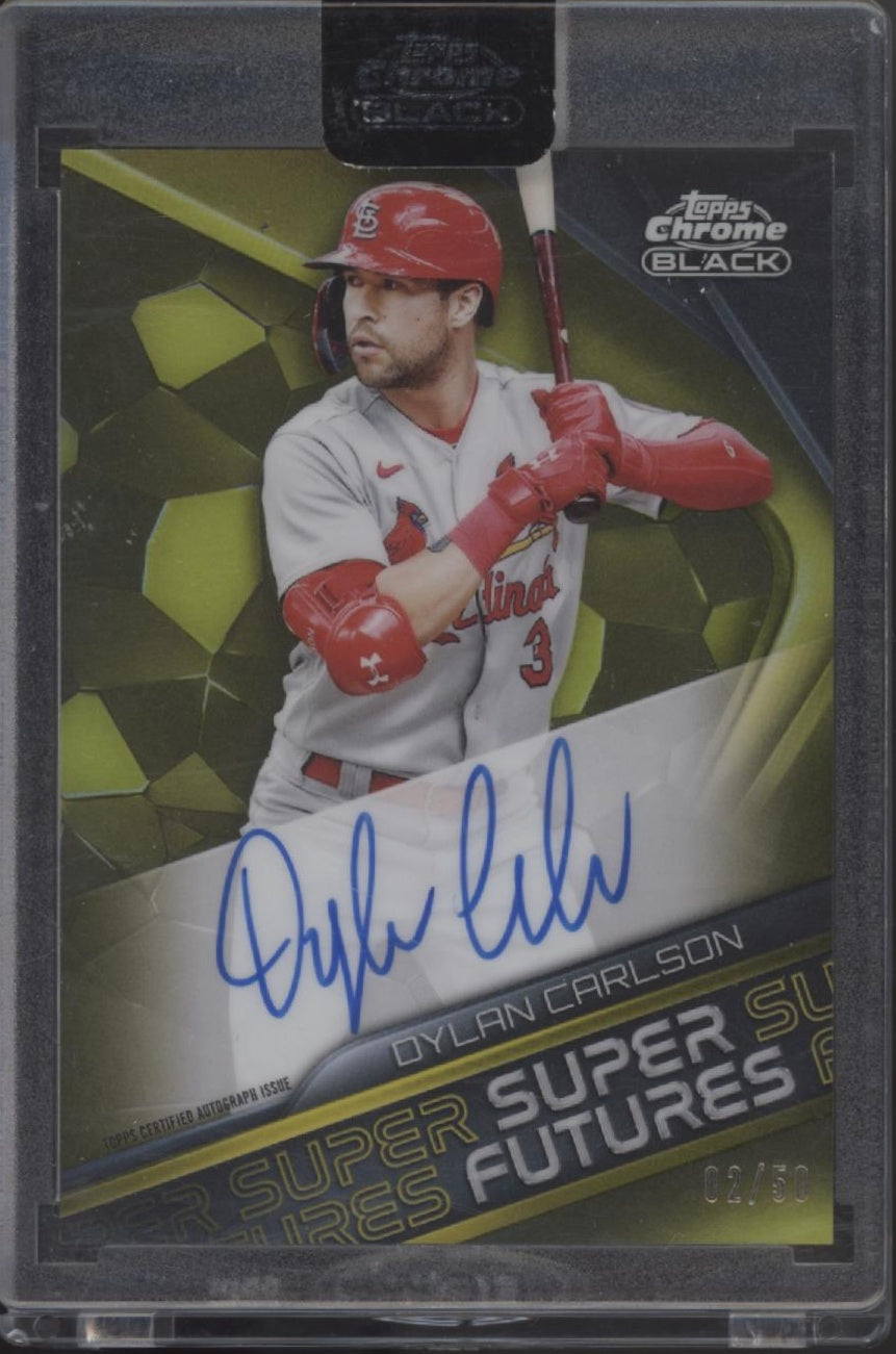 Dylan Carlson 2022 Topps Chrome Black Super Futures Gold Refractor Auto #SFA-DC